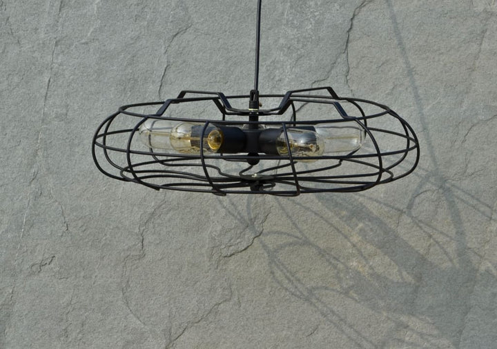 Flywheel Industrial Pendant Cage Lamp - The Black Steel