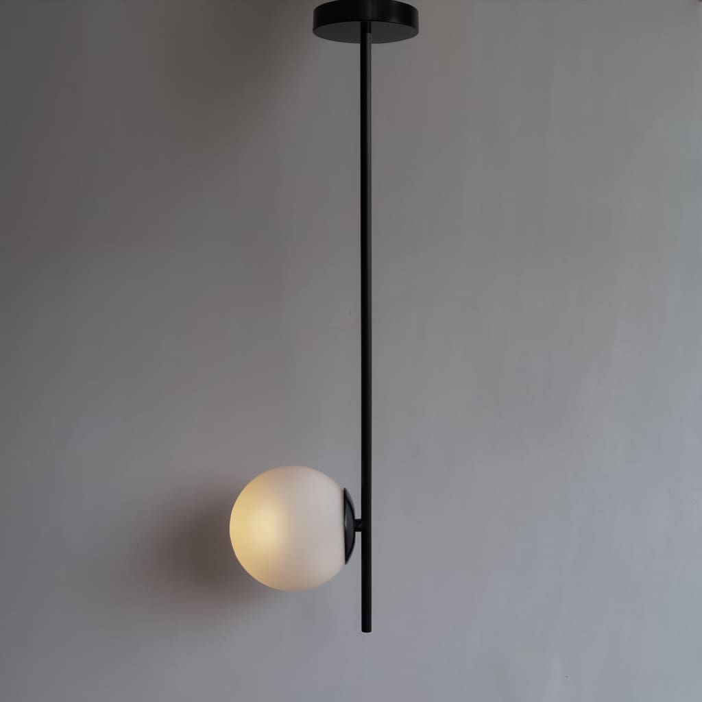 G1 Glass Globe Fixed Ceiling Light Black Arm Pendant Lamp - The Black Steel