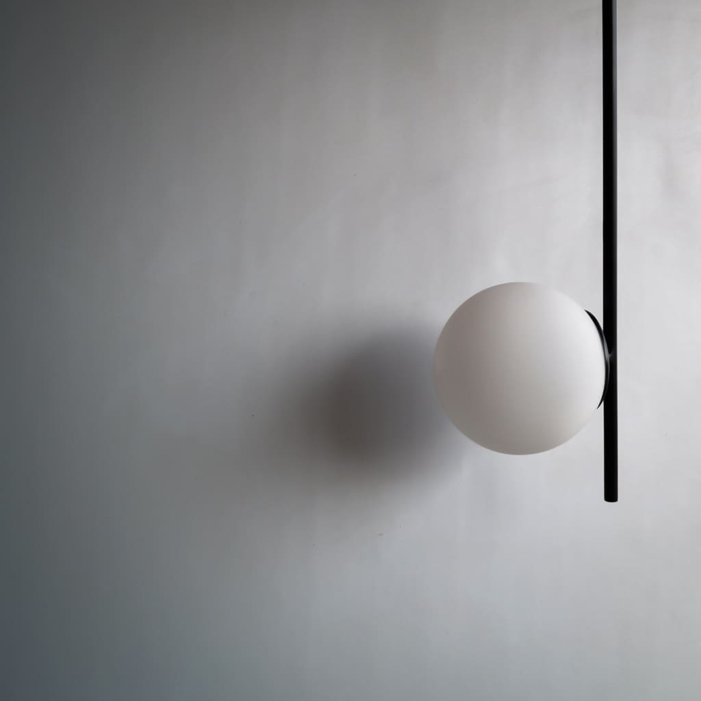 G1 Glass Globe Fixed Ceiling Light Black Arm Pendant Lamp - The Black Steel