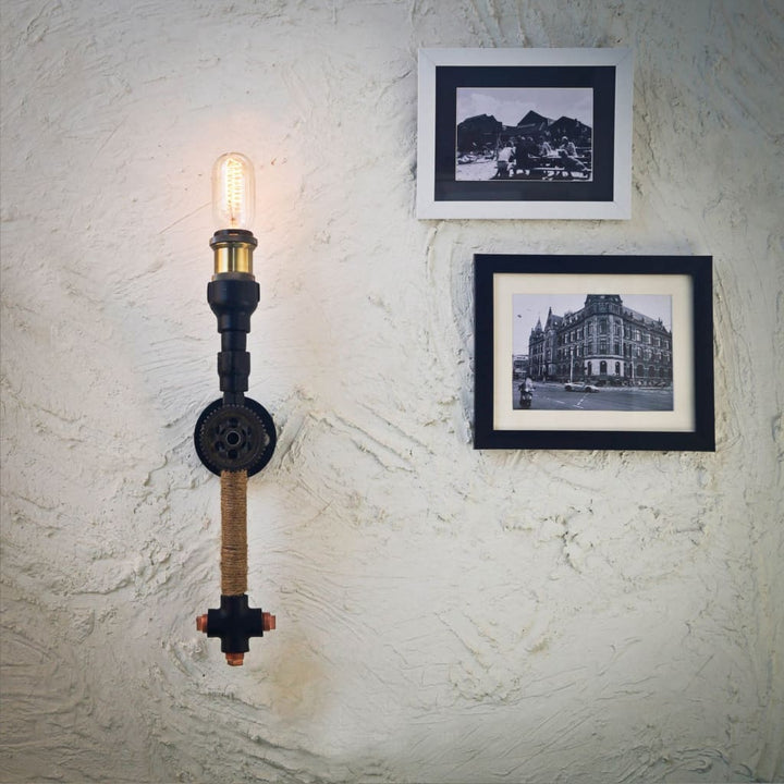 Gear Accent Industrial Rope Wall Lamp - The Black Steel