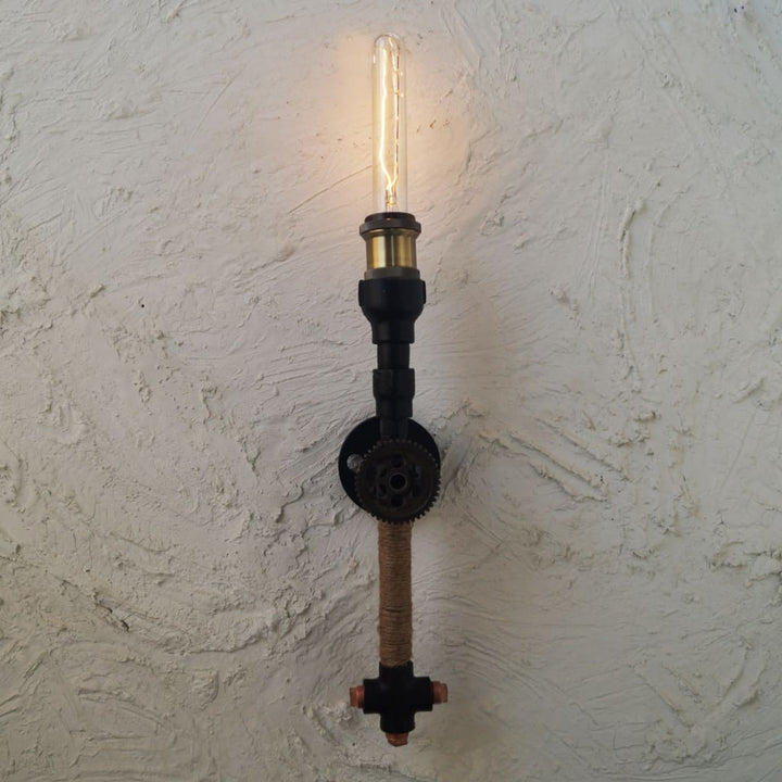 Gear Accent Industrial Rope Wall Lamp - The Black Steel