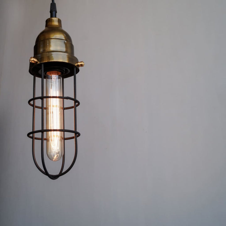 Gold Cage Industrial Pendant Lighting - The Black Steel