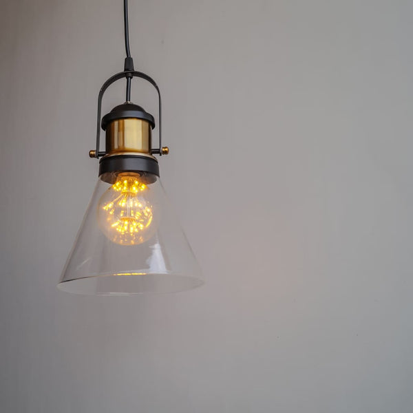 Industrial Pendant Light Conical Clear Glass - The Black Steel