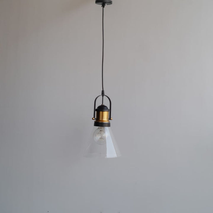 Industrial Pendant Light Conical Clear Glass - The Black Steel