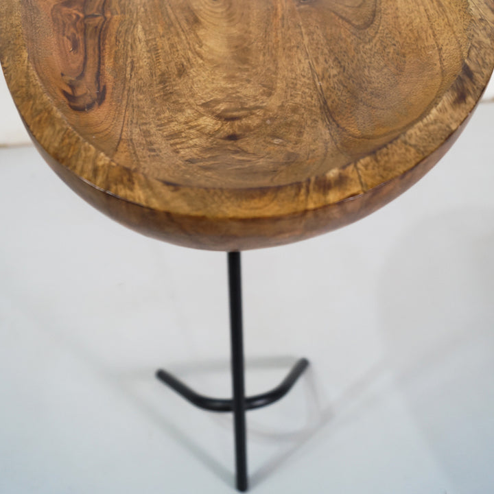 teak wood industrial wooden side table iron metal frame