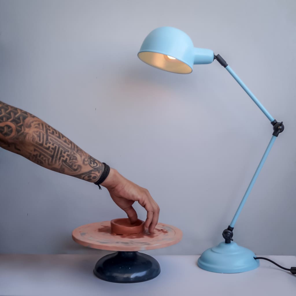 Laurent Arched Mid-Century Blue Desk Lamp - The Black Steel