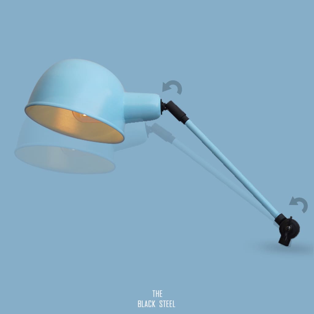 Laurent Arched Mid-Century Blue Desk Lamp - The Black Steel