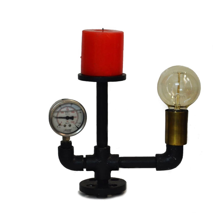 Lower Mount Gauge Pipe Industrial Lamp and Candle Holder - The Black Steel
