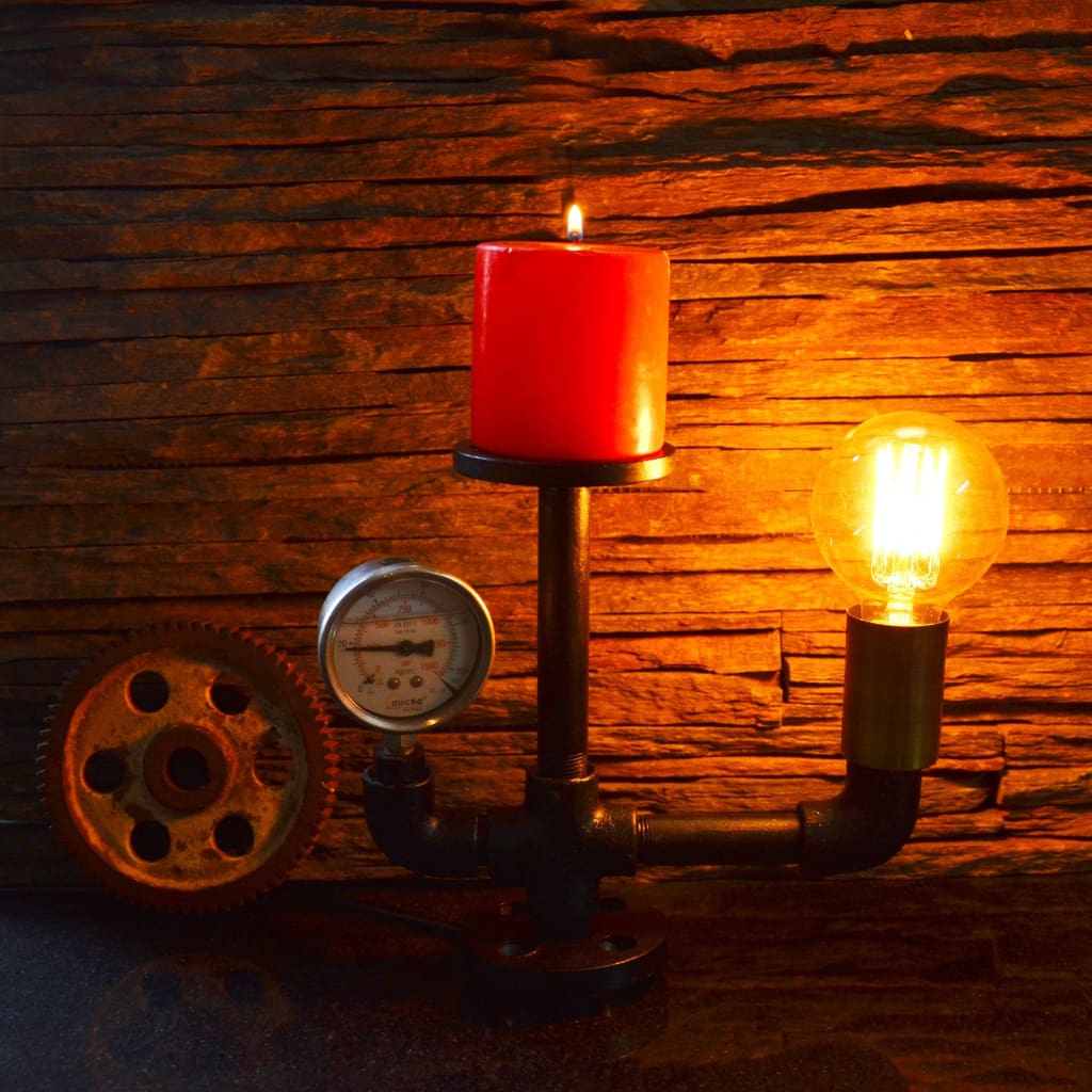 Lower Mount Gauge Pipe Industrial Lamp and Candle Holder - The Black Steel