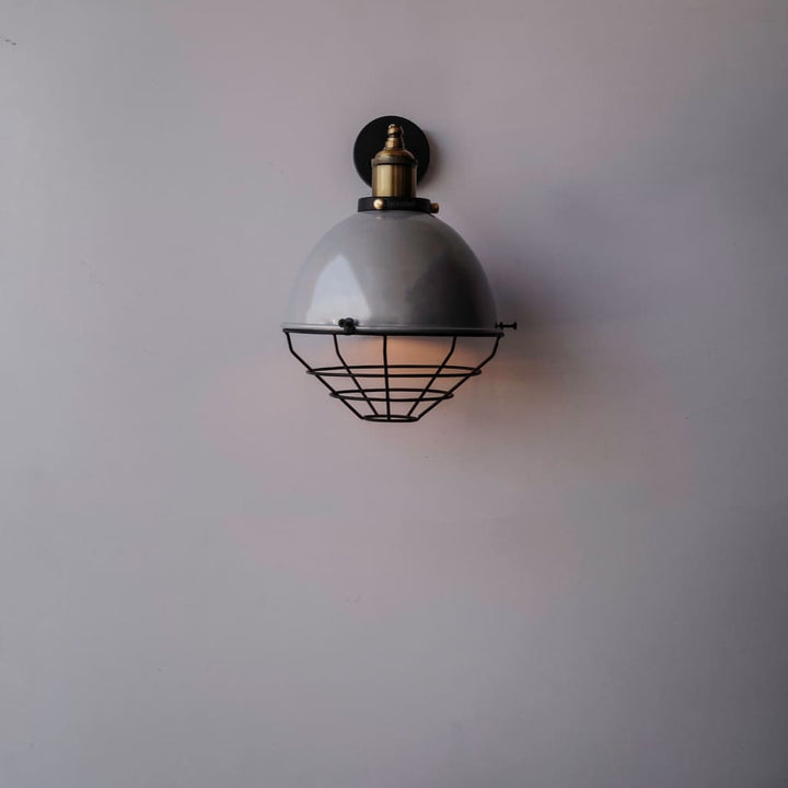 Metallic Silver Finish Industrial Retro Dome Wall Sconce - The Black Steel