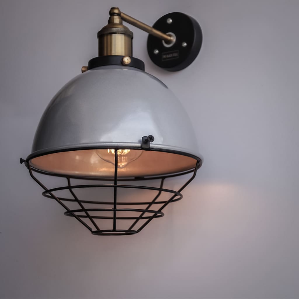 Metallic Silver Finish Industrial Retro Dome Wall Sconce - The Black Steel