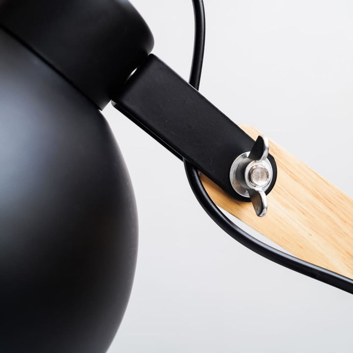 Mid-Century Essential Desk Lamp In Black Metal And Wood - The Black Steel