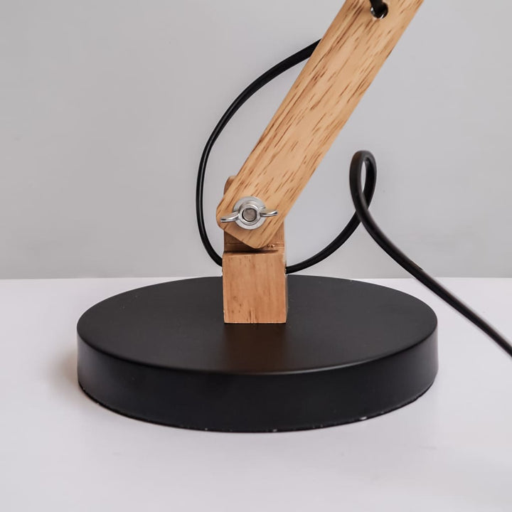 Mid-Century Essential Desk Lamp In Black Metal And Wood - The Black Steel