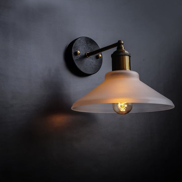 Nordic Conical Glass Wall Sconce Frosted Shade - The Black Steel