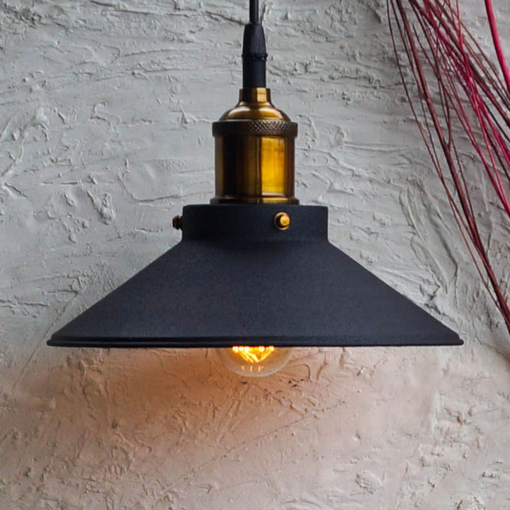 Nordic Conical Midnight Gold Industrial Ceiling Pendant Light - The Black Steel