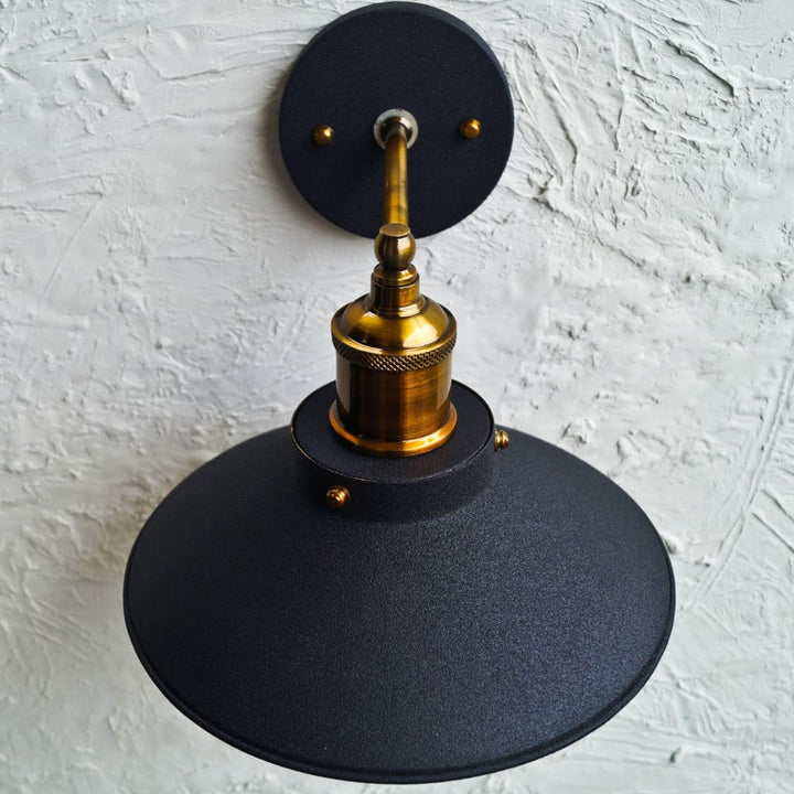 Nordic Conical Midnight Gold Industrial Wall Lamp - The Black Steel