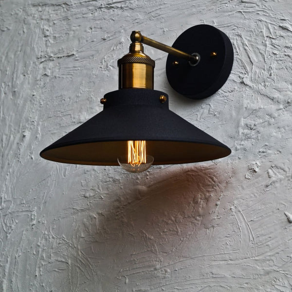 Nordic Conical Midnight Gold Industrial Wall Lamp - The Black Steel