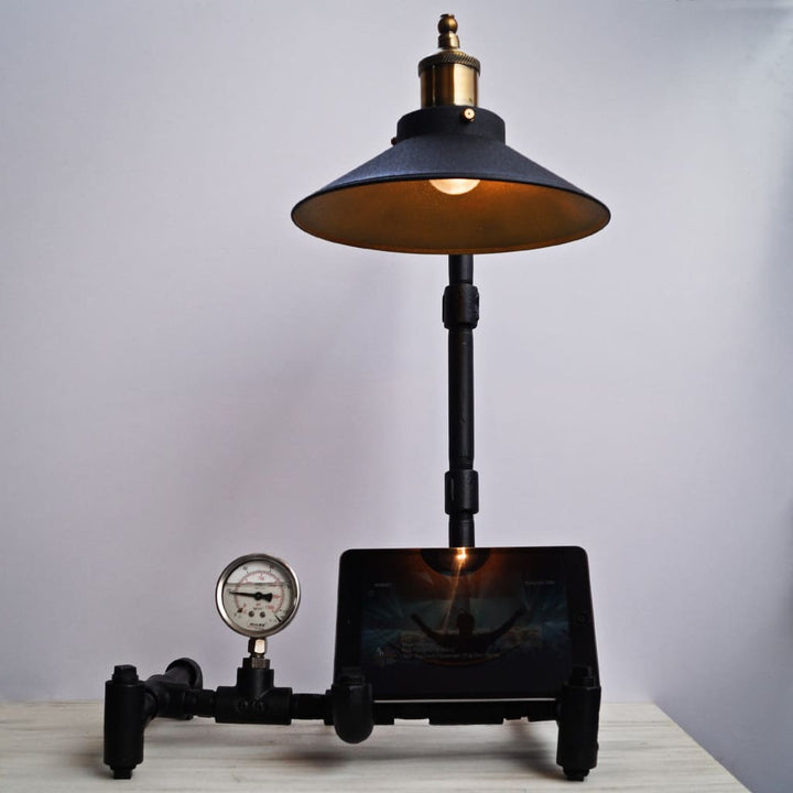 Nordic Industrial Table Lamp Tablet Stand - The Black Steel