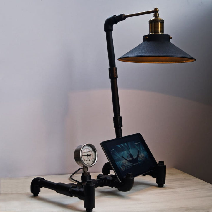 Nordic Industrial Table Lamp Tablet Stand - The Black Steel