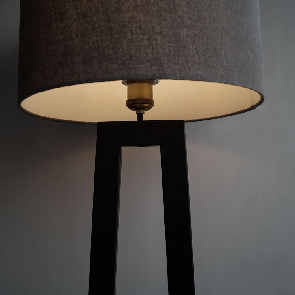 Oval Base Geometric Tower Matte Black Iron Floor Lamp 40w Brass Antique Holder - The Black Steel