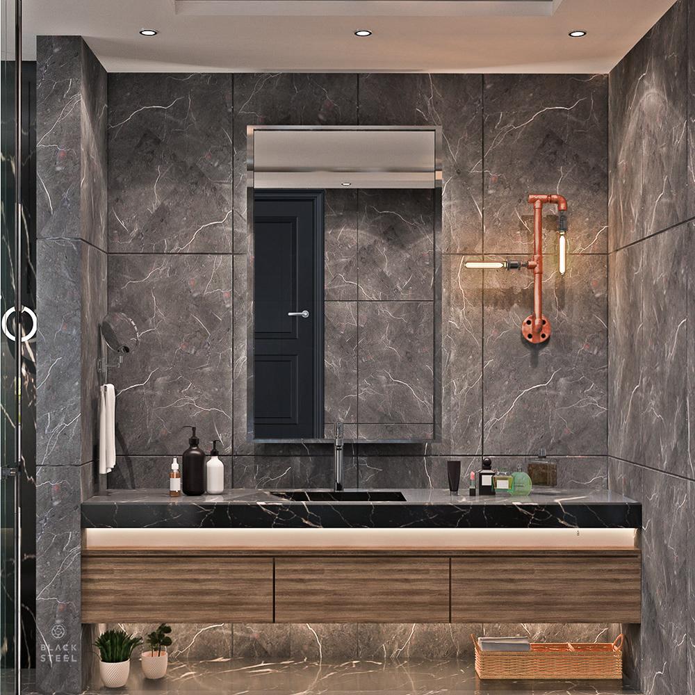 Steampunk Iron Pipe Lamp Wall Light Fixture - The Black Steel