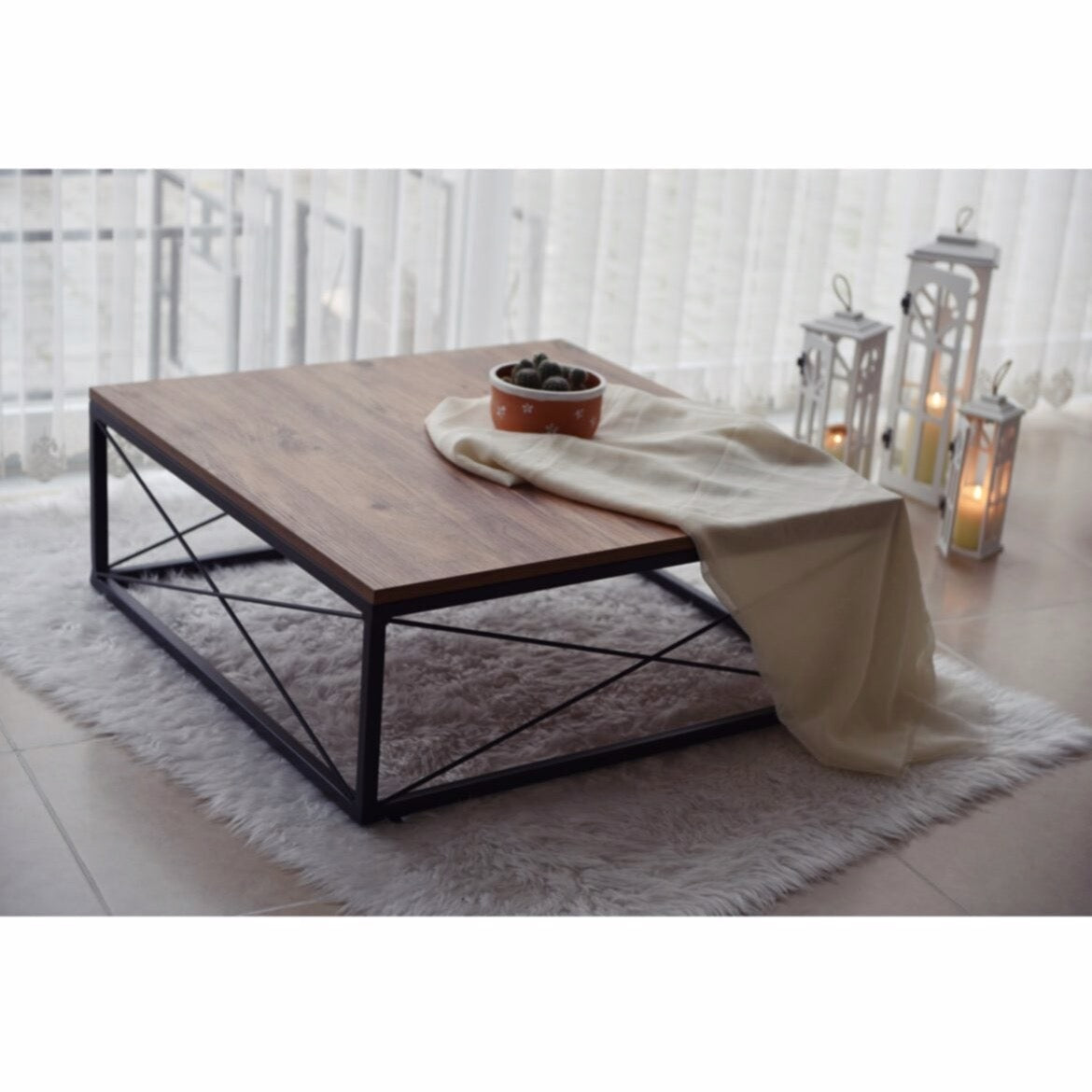 CFR117 Teakwood Black Metal Center Coffee Table