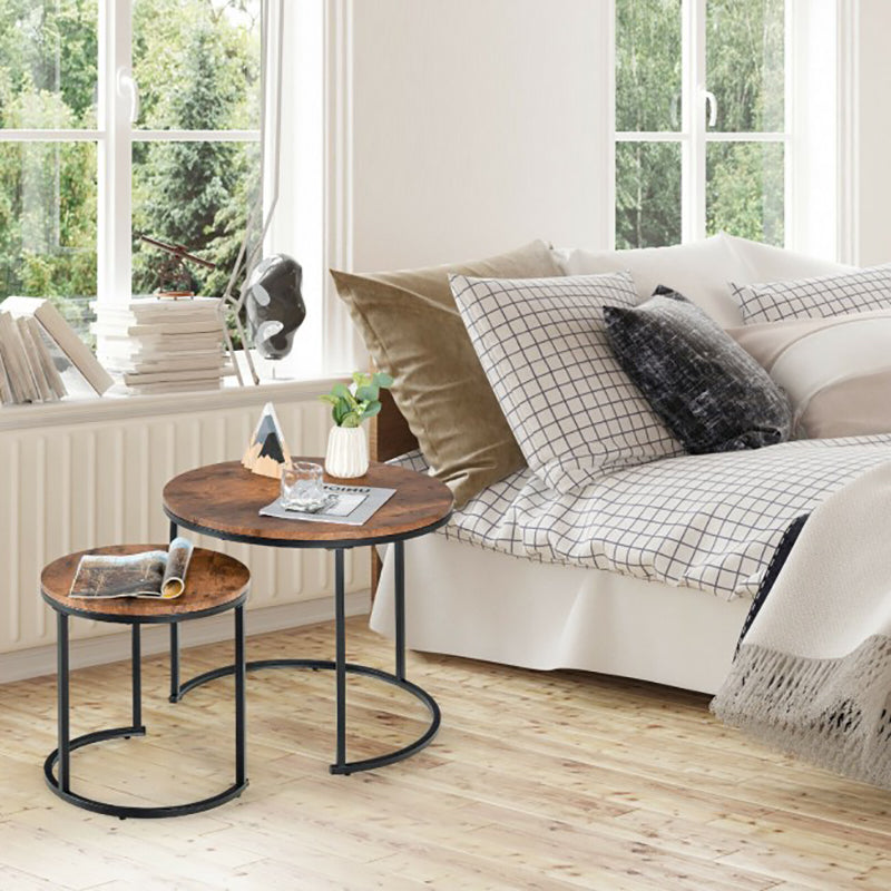 CFR122 Teak Wood and Slim Metal Frame Nesting Tables