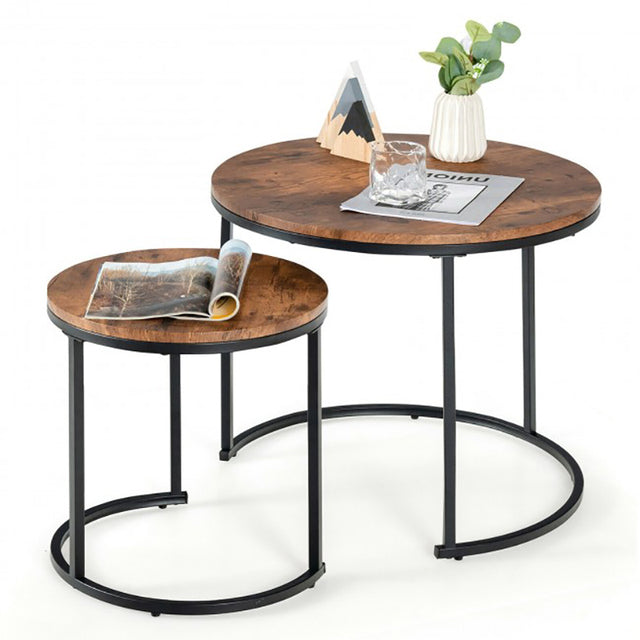 CFR122 Teak Wood and Slim Metal Frame Nesting Tables