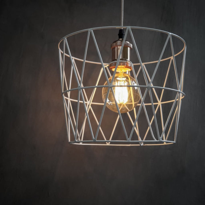 Quintessential White Wire Hanging Cage Lamp Pendant Lighting - The Black Steel