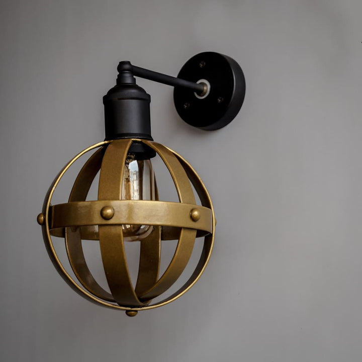 Riveted Antique Gold Wall Light Fixture Mid-Century Interior - The Black Steel