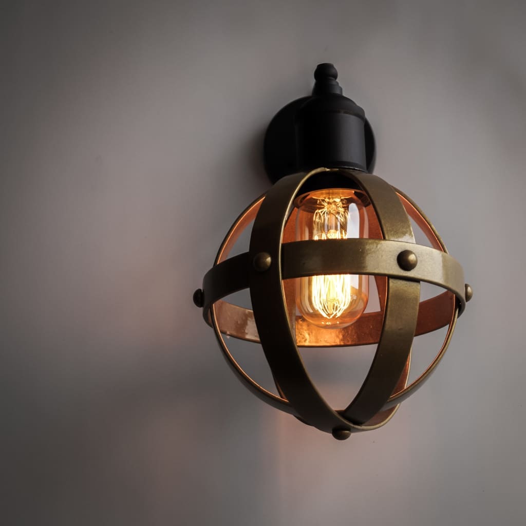 Riveted Antique Gold Wall Light Fixture Mid-Century Interior - The Black Steel