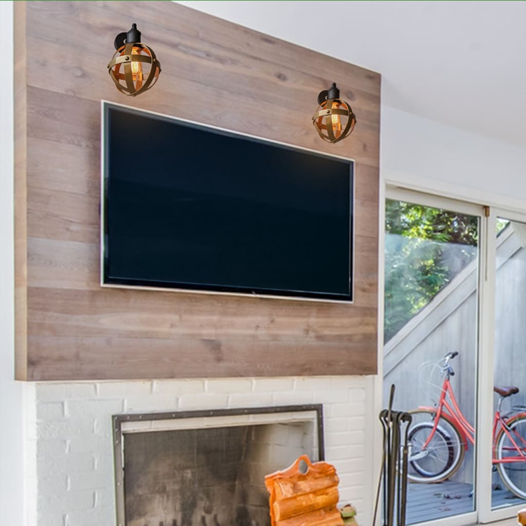 Riveted Antique Gold Wall Light Fixture Mid-Century Interior - The Black Steel