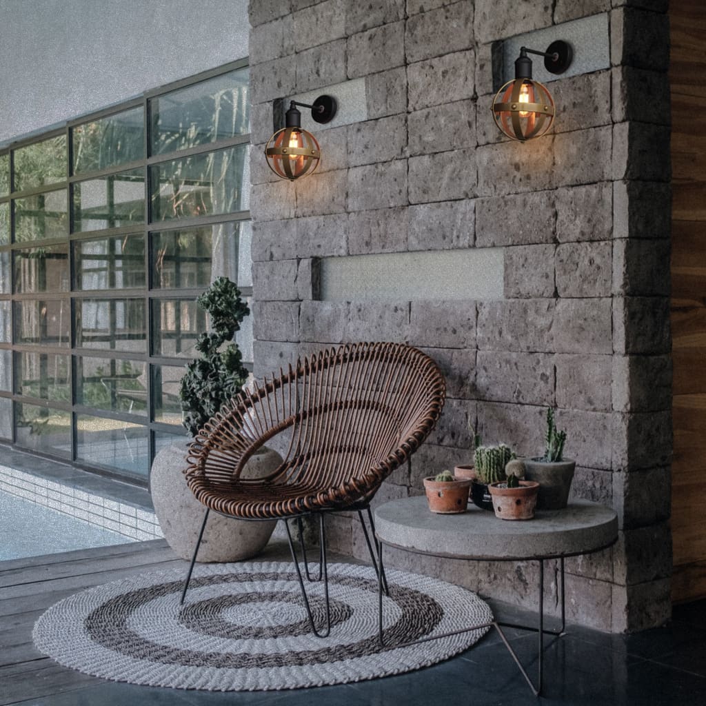 Riveted Antique Gold Wall Light Fixture Mid-Century Interior - The Black Steel