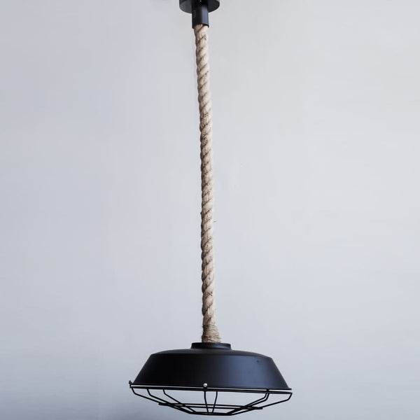 Rope-mounted 14 Inch Matte Black Cage Ceiling Light - The Black Steel