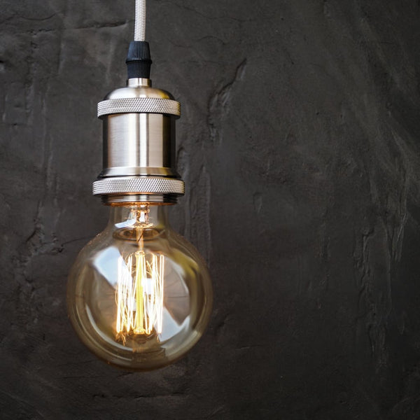 Silver Grey E27 Socket Retro Edison Pendant Light Holder - The Black Steel