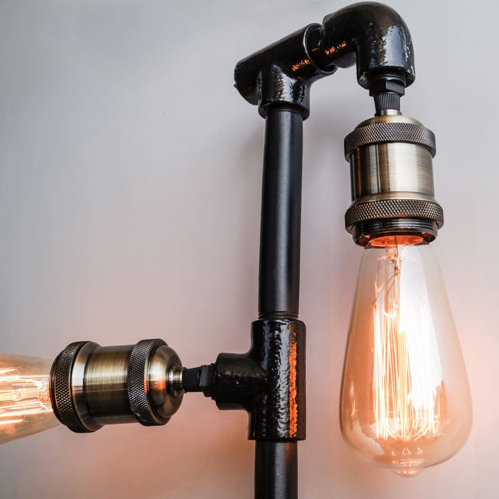 Steampunk Iron Pipe Lamp Wall Light Fixture - The Black Steel
