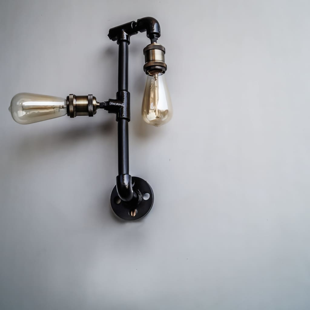 Steampunk Iron Pipe Lamp Wall Light Fixture - The Black Steel