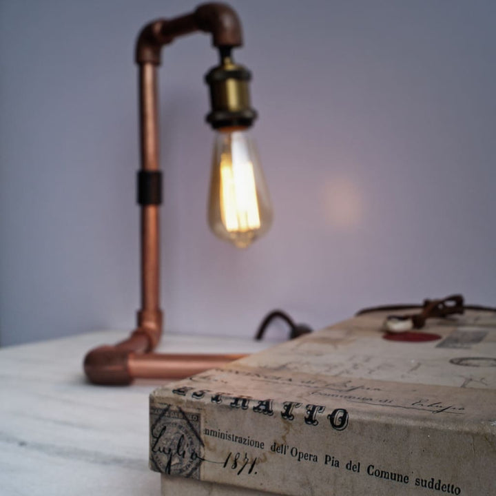 Steampunk Style Industrial Bend Copper Desk CU 29 Pipe Lamp - The Black Steel