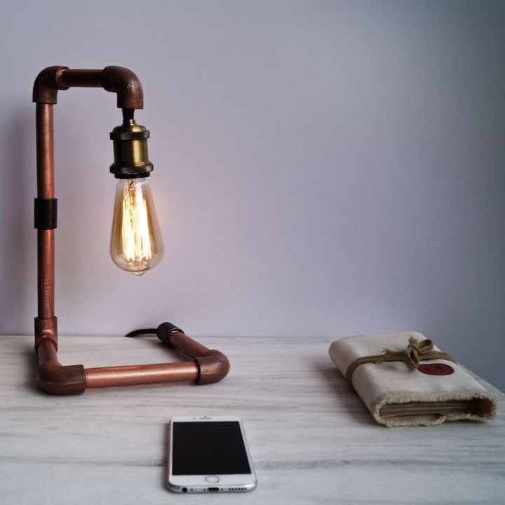 Steampunk Style Industrial Bend Copper Desk CU 29 Pipe Lamp - The Black Steel