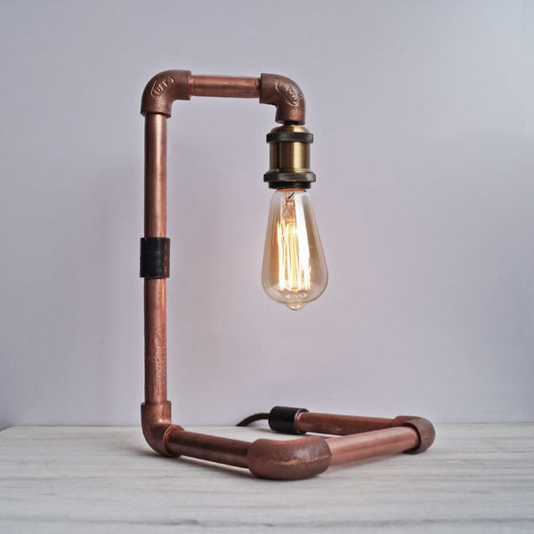 Steampunk Style Industrial Bend Copper Desk CU 29 Pipe Lamp - The Black Steel