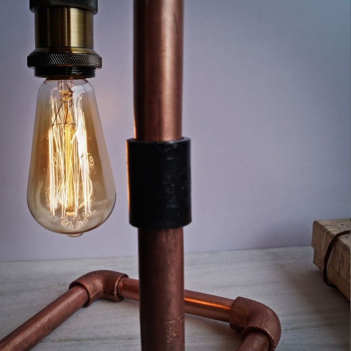 Steampunk Style Industrial Bend Copper Desk CU 29 Pipe Lamp - The Black Steel