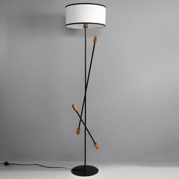 Teak Bud Floor Lamp With White Lampshade - The Black Steel