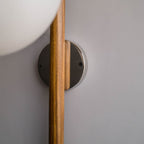 Teak Wood Wall Sconce Frosted Glass Fixture - The Black Steel