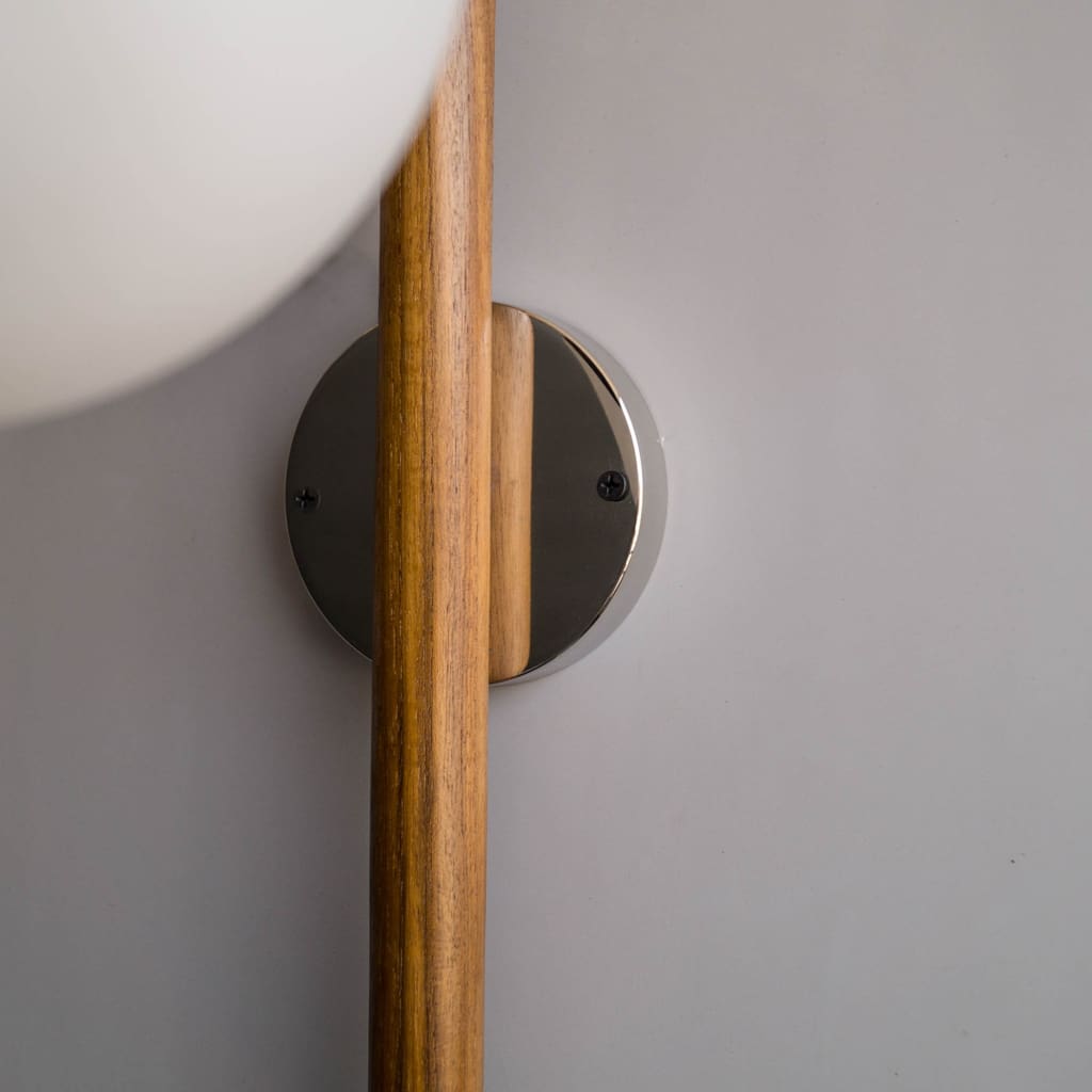 Teak Wood Wall Sconce Frosted Glass Fixture - The Black Steel