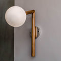 Teak Wood Wall Sconce Frosted Glass Fixture - The Black Steel