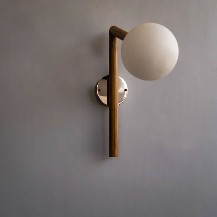 Teak Wood Wall Sconce Frosted Glass Fixture - The Black Steel