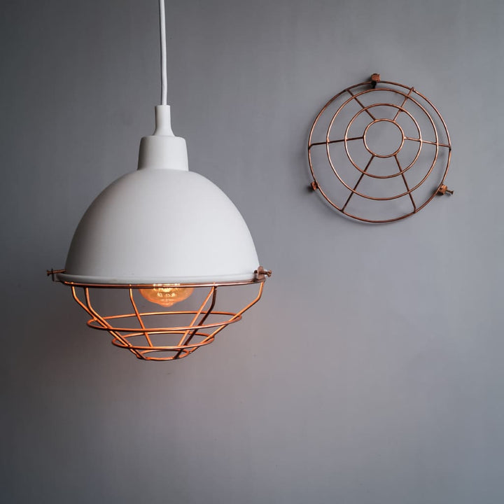 White Dome Industrial Style Copper Grill Pendant Light - The Black Steel