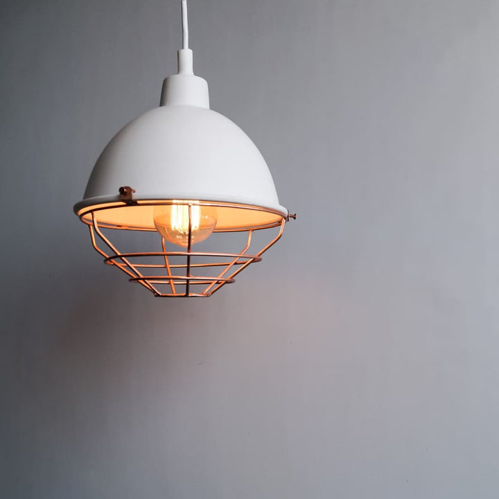 White Dome Industrial Style Copper Grill Pendant Light - The Black Steel