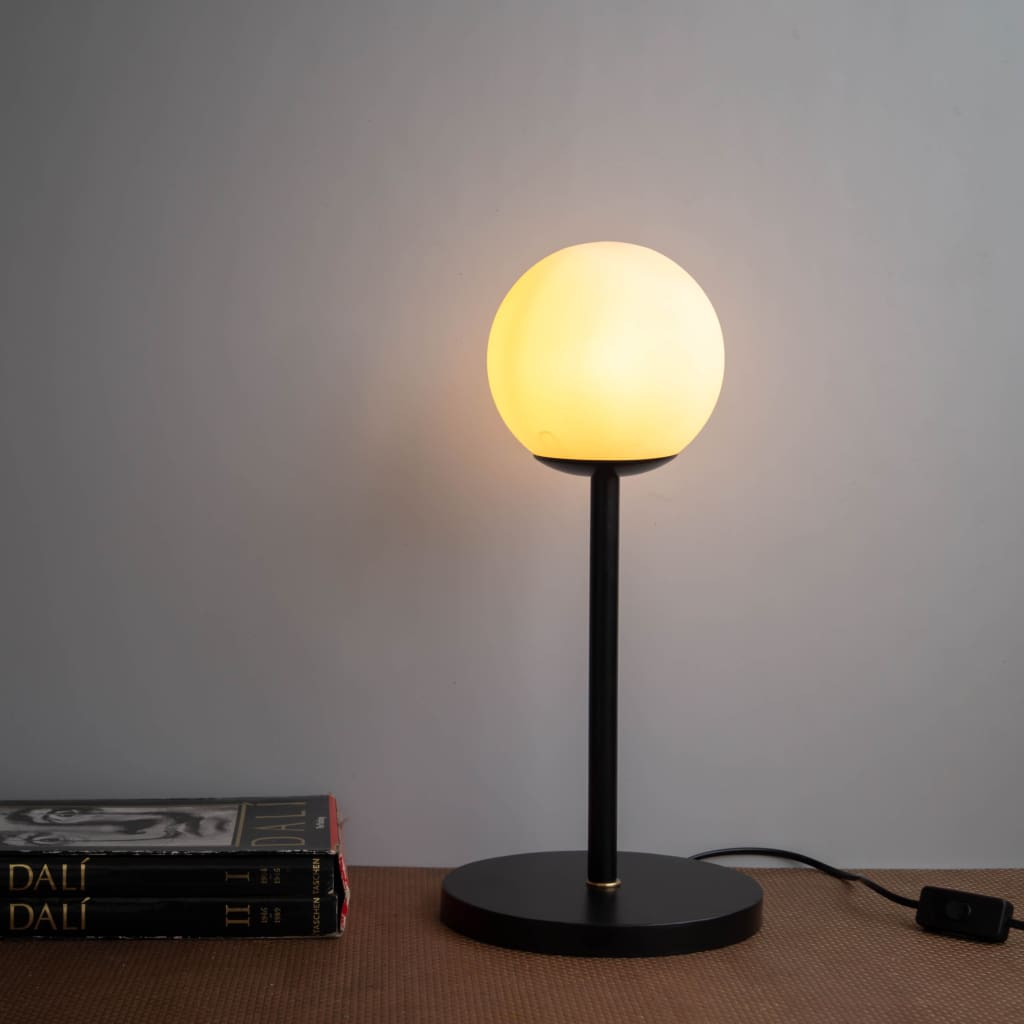 White Frosted Glass Shade Contemporary Table Lamp - The Black Steel