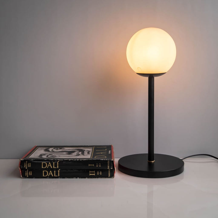 White Frosted Glass Shade Contemporary Table Lamp - The Black Steel